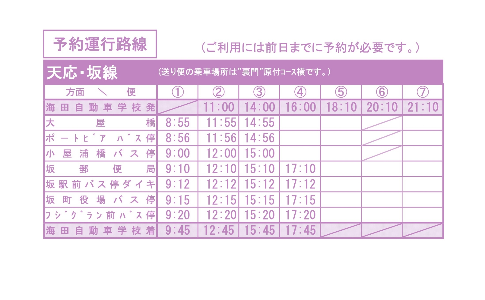 天応・坂線の時刻表
