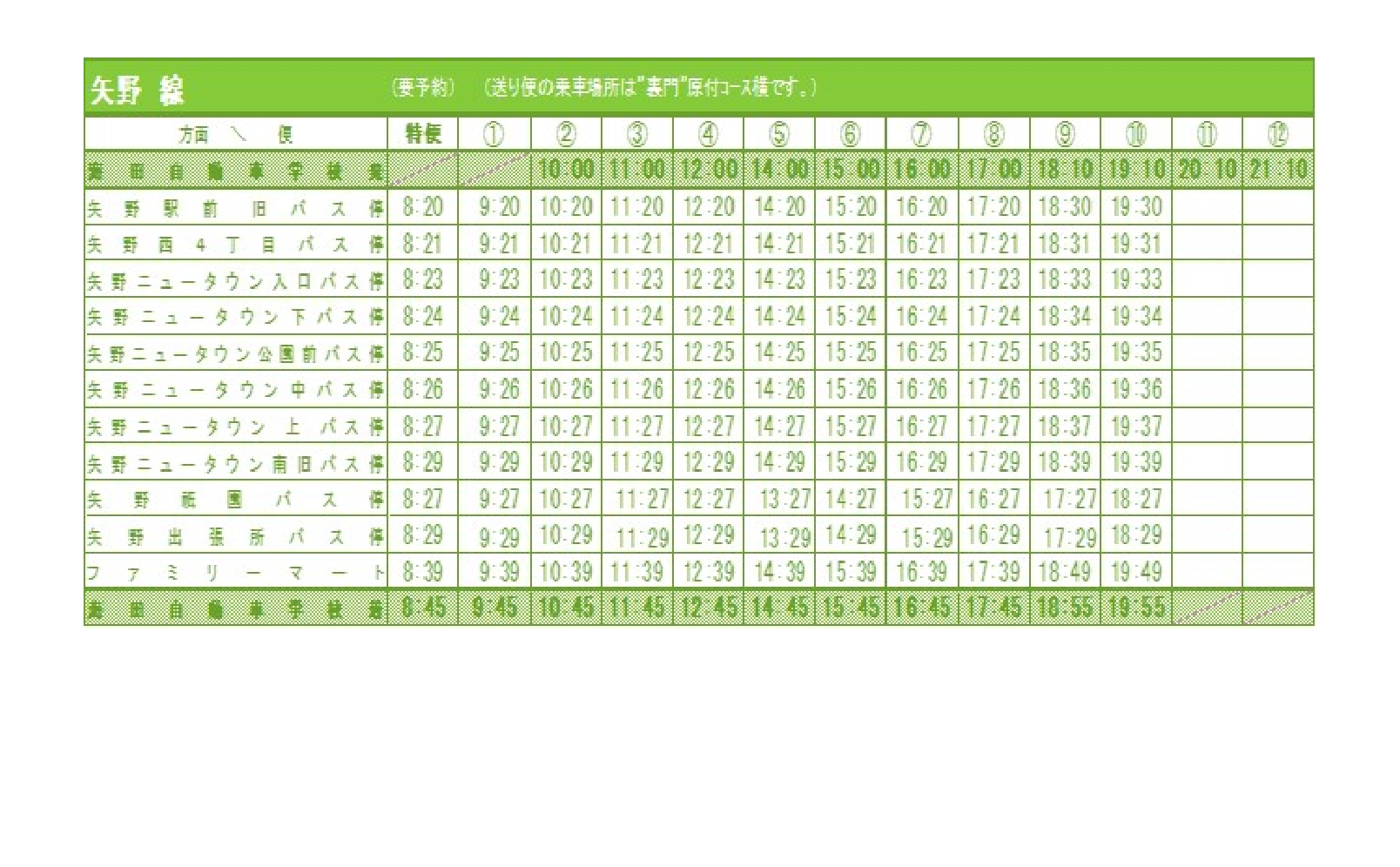 矢野線の時刻表